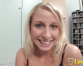 Seductive blonde milf Anna masturbates with big dildo
